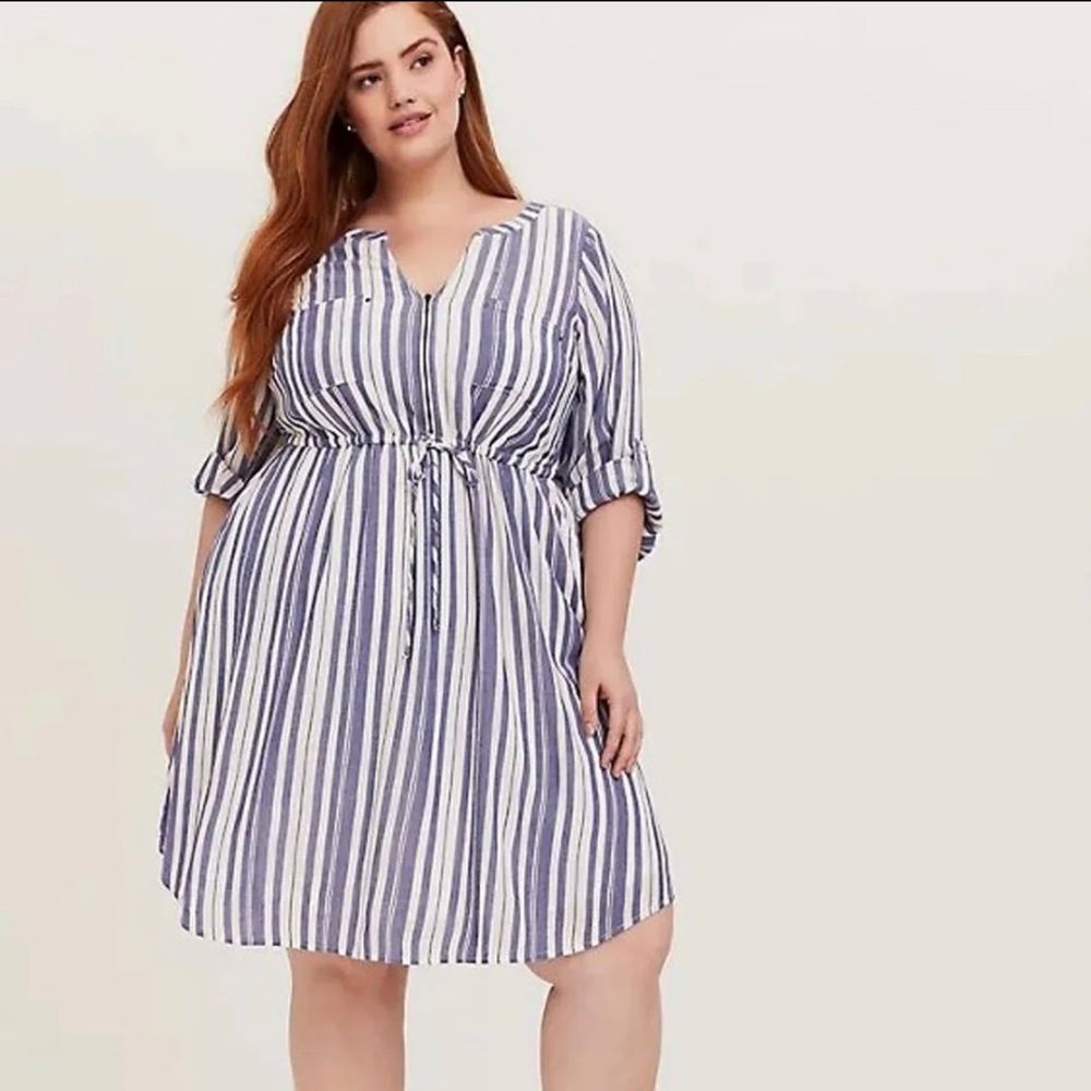 blue striped dress